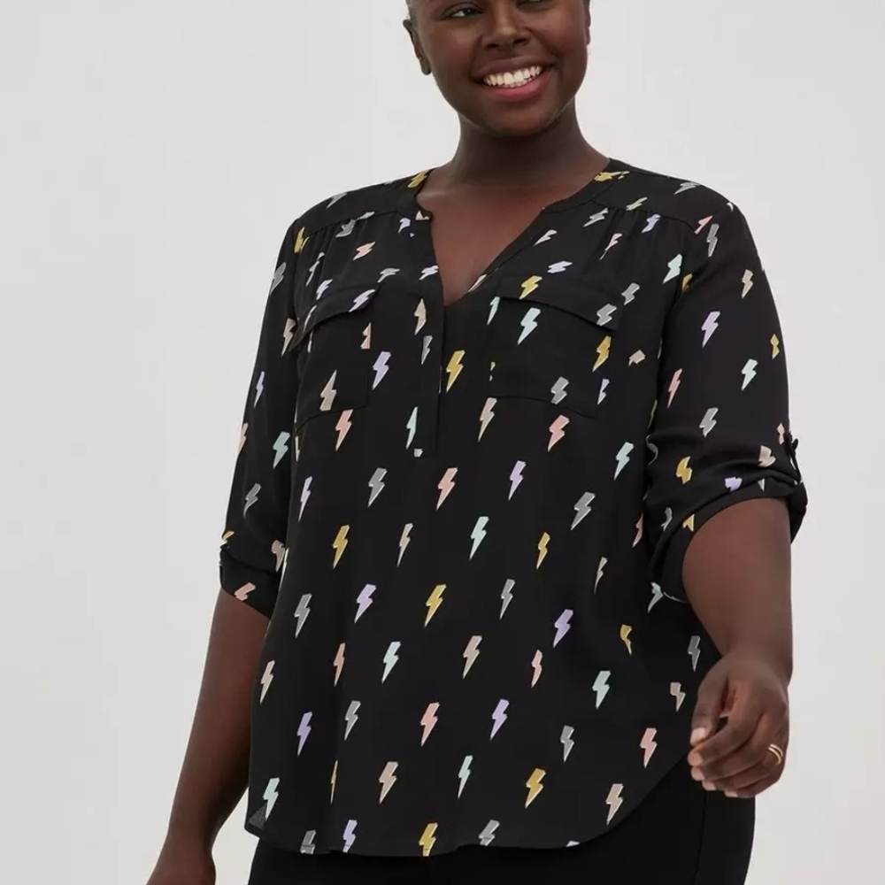 Torrid Black Blouse with Colorful Lightning Pattern
